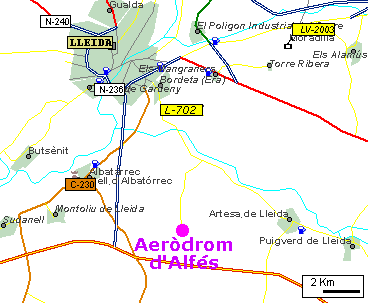 Mapa per accedir al aeròdrom d'Alfes
